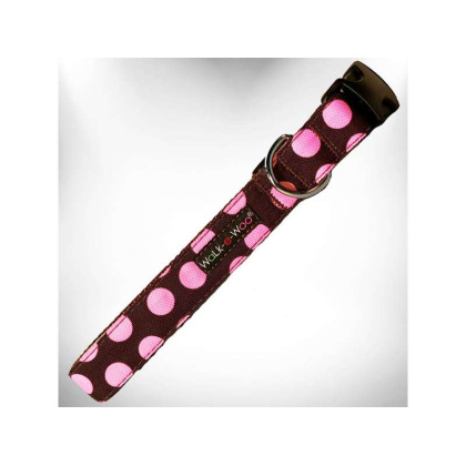 Pink Dot on Brown - Polka Dot Dog Collars - XS 5/8\