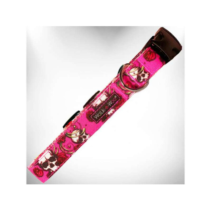 Pink Skulls n\' Roses - Tattoo Dog Collars - XL 1.5\