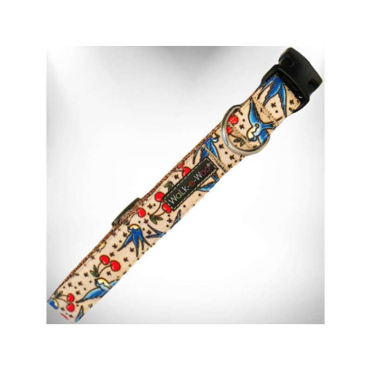 Bluebird & Cherries - Tattoo Dog Collars - L 1\